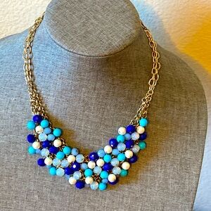 Vintage 90s Blues Beads Bib Statement Necklace